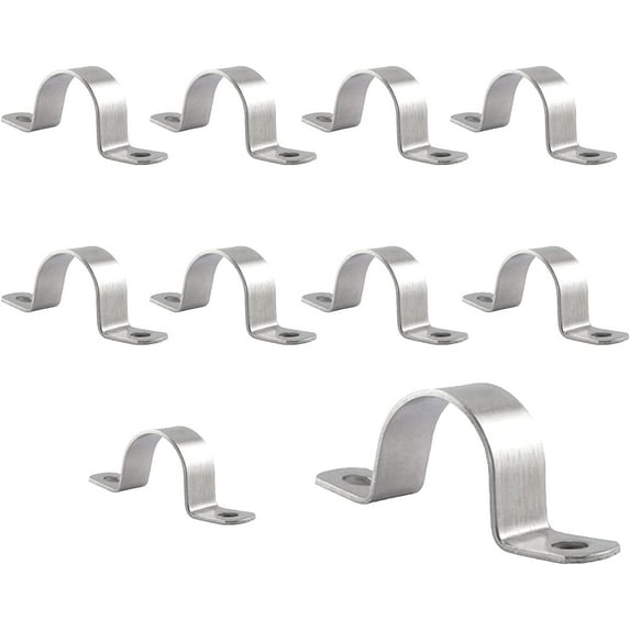 10pcs Pipe Strap Heavy Duty 304 Stainless Steel 2 Hole Strap Clamp For Tube Pipe Or Wire Cord Installation ID 5/9in(14mm)