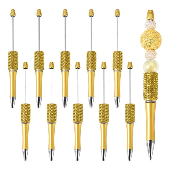 10pcs Plastic Ball-Point Pen Baking Paint Beadable Pen for DIY Personalized Pen with Jewelry Bead Yellow 150x14mm