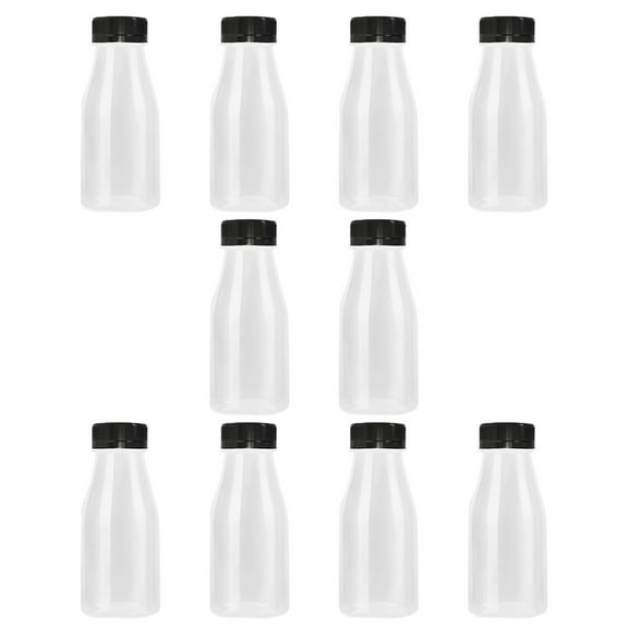 10pcs Plastic Bottles Empty Water Bottles with Caps Clear Beverage Containers for Smoothie Drinks 200ML Black Cap