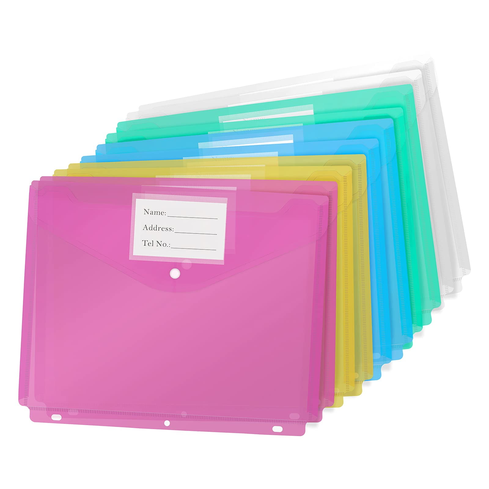 10pcs Plastic Envelopes Envelopes Binder Envelope Folder for 3 Ring Binder  Letter Size/A4 Assorted Colors nap Button Pouch with Label for School, Home