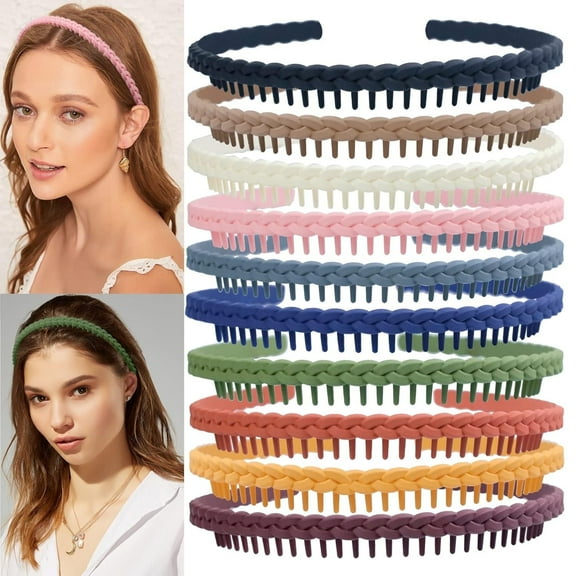 10pcs Plastic Hair Bands with Teeth, Thin Headbands for Women, Non Slip Hairbands Comb Head Bands Hair Accessories