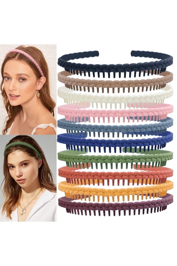 10pcs Plastic Hair Bands with Teeth, Thin Headbands for Women, Non Slip Hairbands Comb Head Bands Hair Accessories