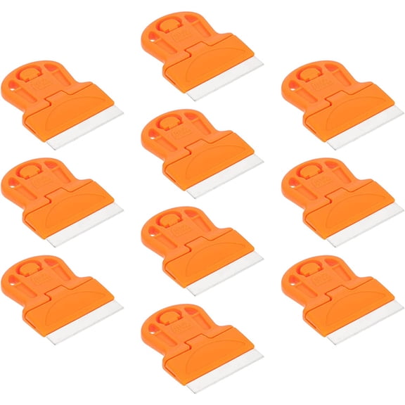 10pcs Plastic Razor Blade Scrapers Glass Window Scrapers Razor Blades Decal Sticker Remover Scraper Tool for Car Auto Window Tint Vinyl Tool Application Orange