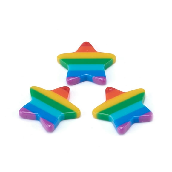 10pcs Plastic Stripe Pendants Rainbow Star Charms Colorful 26x26x4mm Hole: 1.5mm
