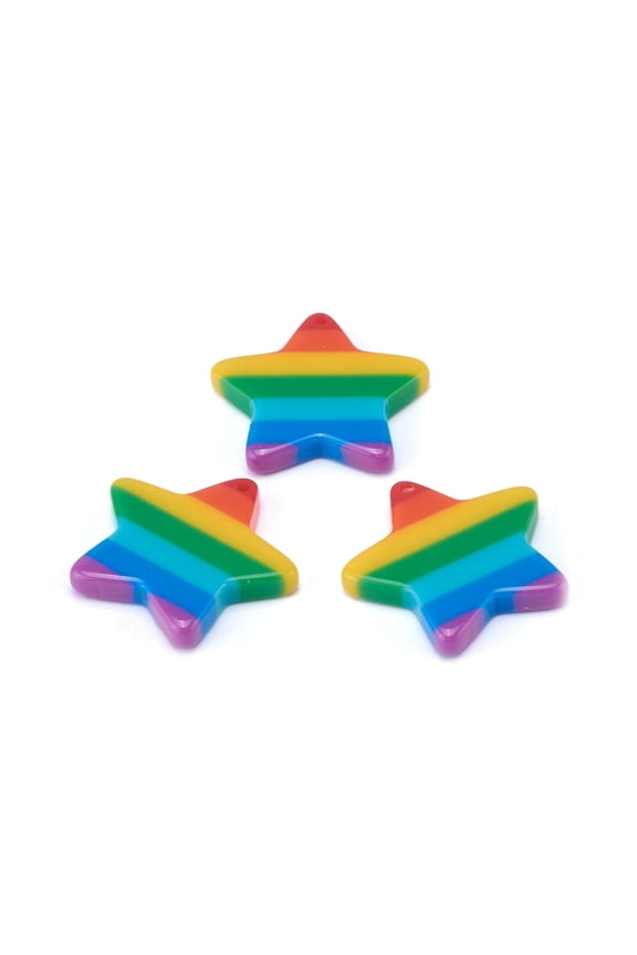 10pcs Plastic Stripe Pendants Rainbow Star Charms Colorful 26x26x4mm Hole: 1.5mm