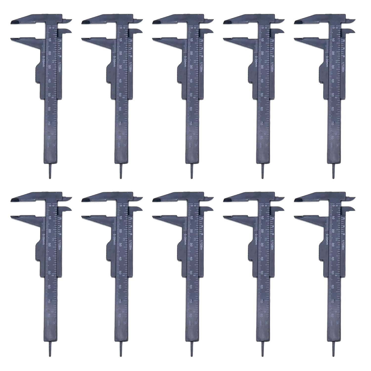 10pcs Plastic Vernier Caliper Mini Plastic Caliper Double Scale Measuring Tool for Student Jewelry Eyebrow Stencil 0-80mm/0-3.15 Inch Black