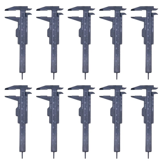 10pcs Plastic Vernier Caliper Mini Plastic Caliper Double Scale Measuring Tool for Student Jewelry Eyebrow Stencil 0-80mm/0-3.15 Inch Black