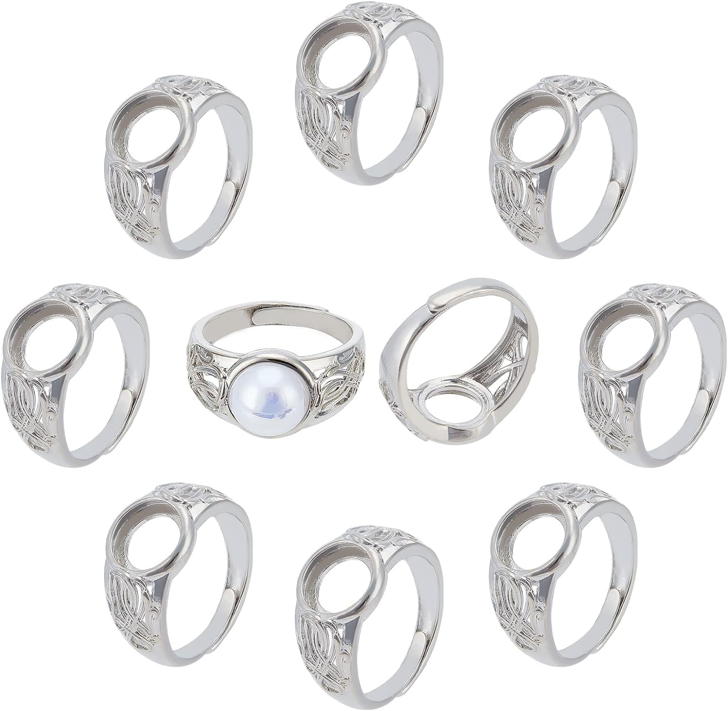 10pcs Platinum Pad Ring Settings Adjustable Brass Ring Shanks Metal ...