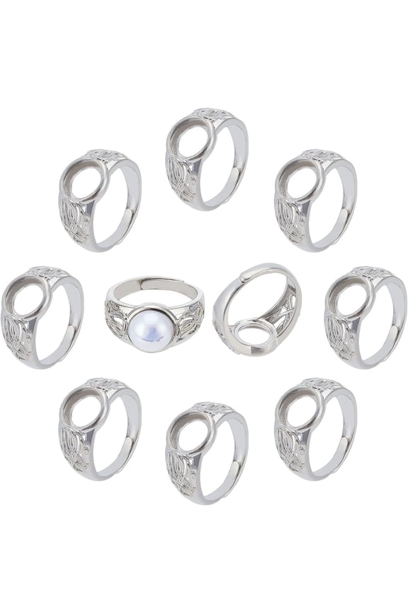 10pcs Platinum Pad Ring Settings Adjustable Brass Ring Shanks Metal Eauropean Ring Settings