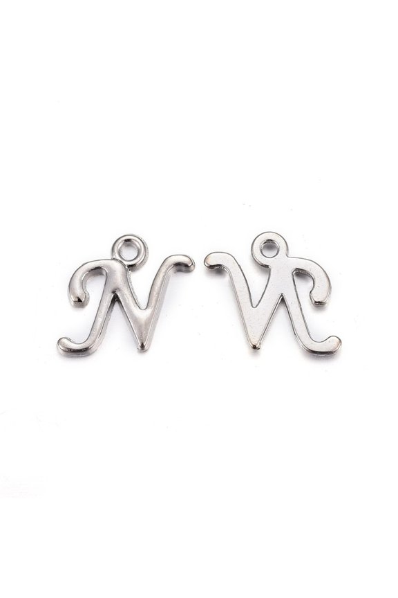10pcs Platinum Plated Alloy Letter Pendants Rack Plating Cadmium Free & Lead Free Letter.N 13x11x2mm Hole: 1.5mm