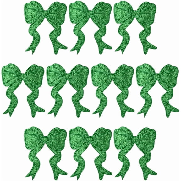 10pcs Polyester Iron on/Sew On Patches Hot Melt Adhesive Cloth Appliques Bowknot Green 152x116x1mm