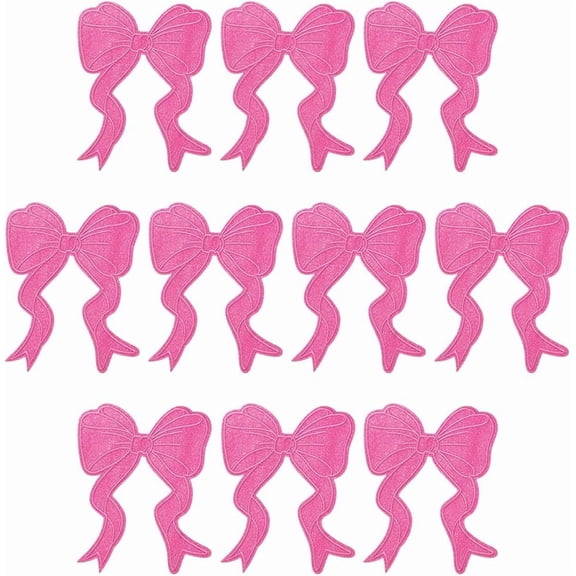 10pcs Polyester Iron on/Sew On Patches Hot Melt Adhesive Cloth Appliques Bowknot Hot Pink 152x116x1mm