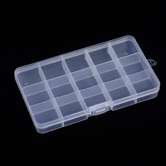 10pcs Polypropylene(PP) Bead Storage Container 15 Compartment Organizer boxes Rectangle Clear 17x9.8x2.2cm Hole: 5mm Compartment: 3.2x3x1.9cm