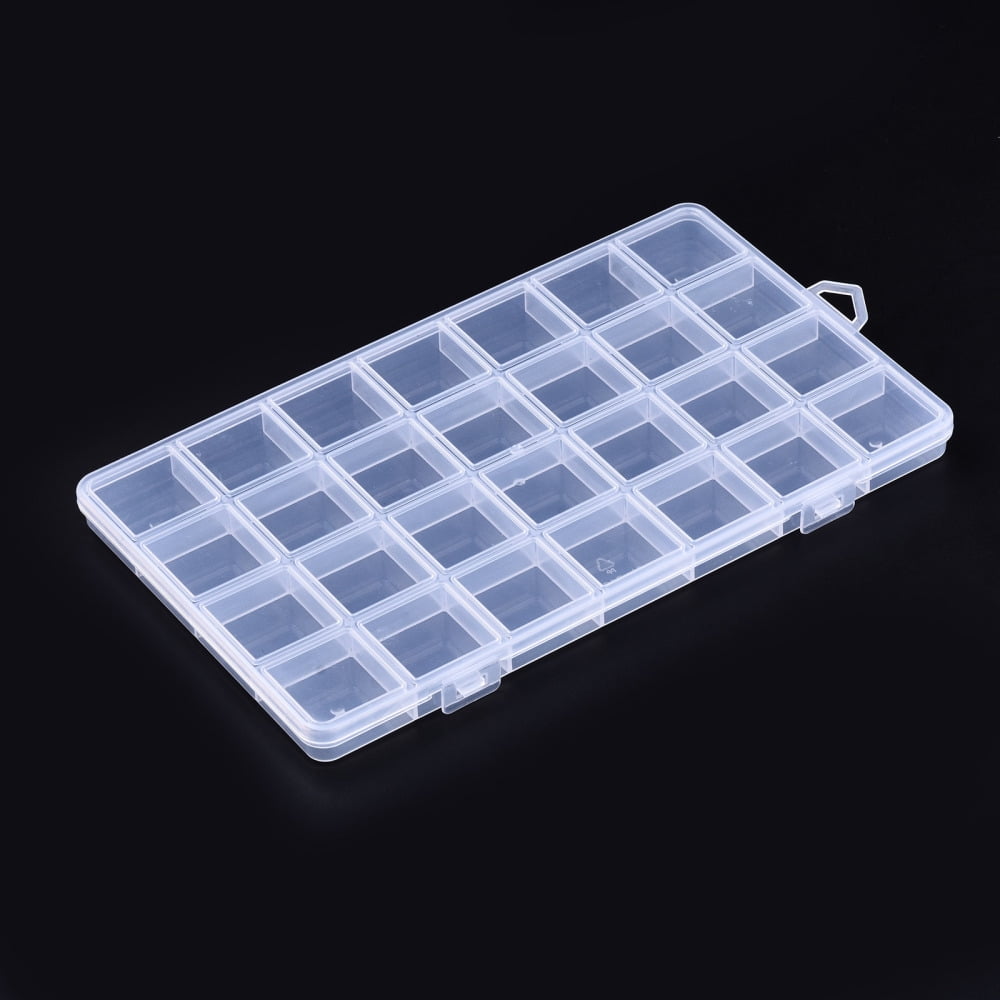 10pcs Polypropylene(PP) Bead Storage Containers 28 Compartments Organizer boxes with Hinged Lid Rectangle Clear 22.5x13.3x1.4cm Hole: 16.5x6.5mm Compartment: 3x3cm
