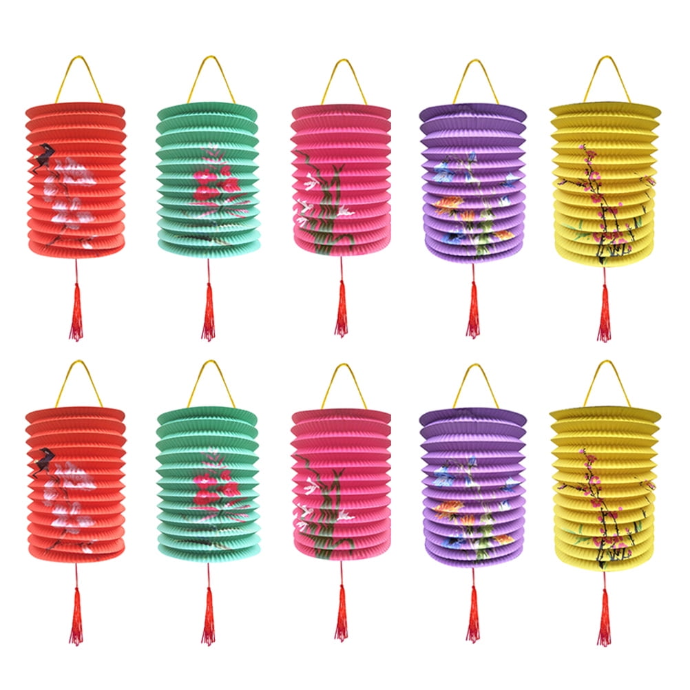 10pcs Portable Chinese Lanterns Organ Design Colored Paper Lantern