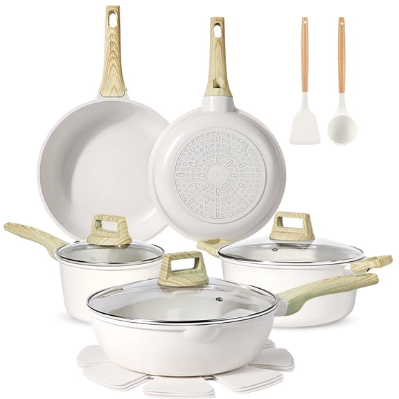 GIPP 10pcs Ceramic Coating Kitchen Cookware Sets,Pots and Pans Set Non stick,Dishwasher Safe Induction Cookware