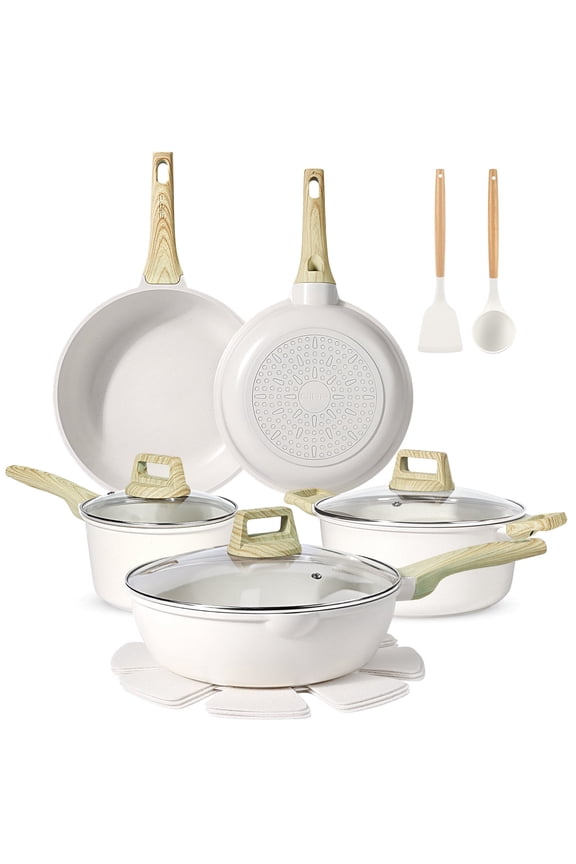 GIPP 10pcs Ceramic Coating Kitchen Cookware Sets,Pots and Pans Set Non stick,Dishwasher Safe Induction Cookware