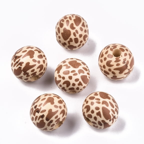 10pcs Printed Wooden Beads Macrame Beads Large Hole Round with Leopard Print Pattern Peru 20x18mm Hole: 4mm