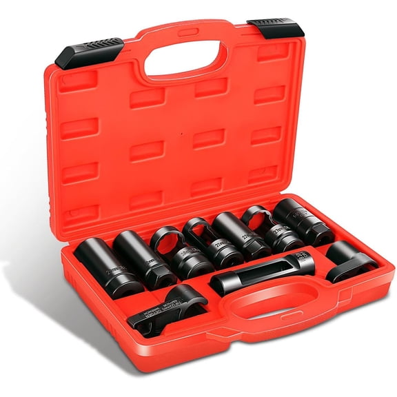 10pcs Professional Oxygen Sensor Socket Removal Tool Set Oxygen Sensor Wrench Removal Tool Oil Pressure Sensor Socket Universal O2 Sensor Wrench Kit for Automotive Repair, TOOLS-00776