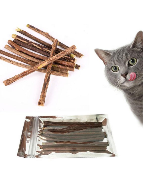 10pcs Pure Natural Wood Polygonum Sticks Pet Cat Molar Toothpaste Stick Cat Cleaning Teeth
