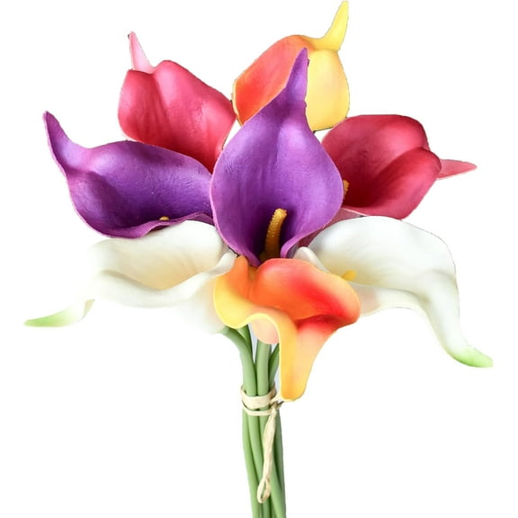 10pcs Pure Yellow Flowers Artificial Calla Lily Silk Fake Flowers 13.5" for Mother's Day Easter Home Kitchen Wedding Decorations