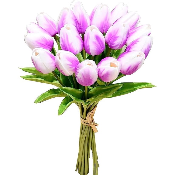 10pcs Purple Flame Flowers Artificial Tulip Silk Flowers 13.5" for Easter Day Home Kitchen Wedding Decorations