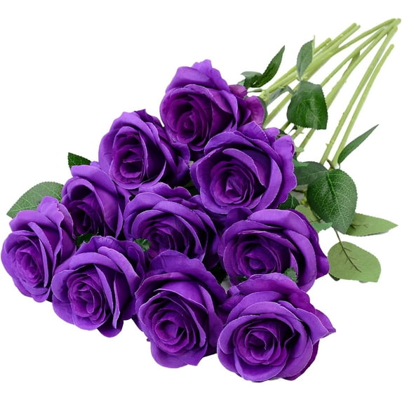 10pcs Purple Rose Artificial Flower,Artificial Rose Silk Flower 50cm Fake Rose Blossom Bridal Bouquet for Home Wedding Decor (Purple)