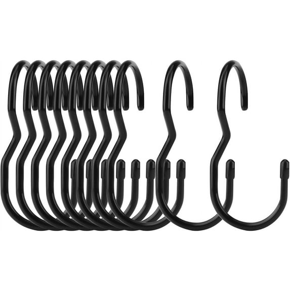 10pcs Purse Hooks for Closet, Heavy Duty Black S Hooks for Hanging Clothes in a Closet Handbags Twist Design with Rubber Stopper for Living Room Kitchen Bathroom S Hooks Rod (Black)