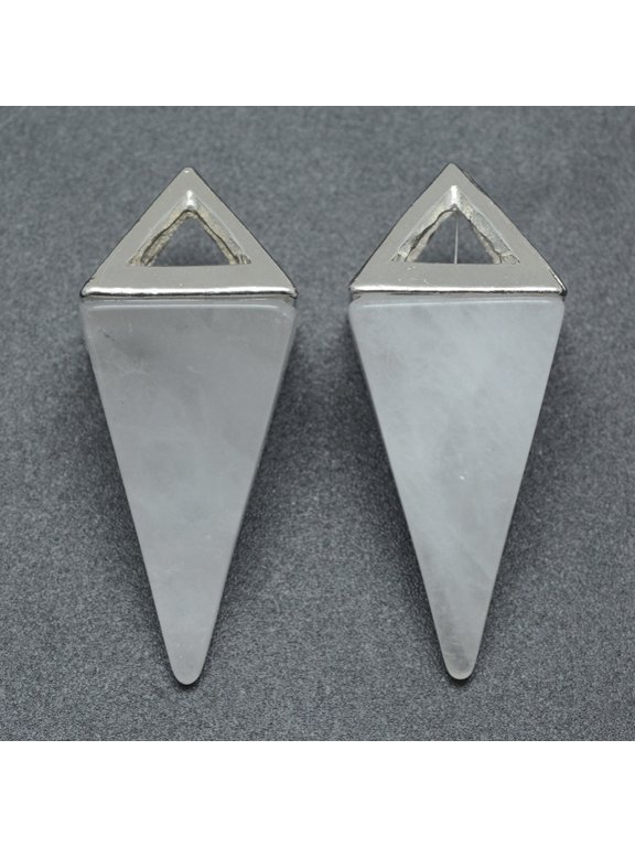 10pcs Quartz Pendants Rock Pendants with Alloy Findings Triangle 34x14x14.5mm Hole: 4x6mm