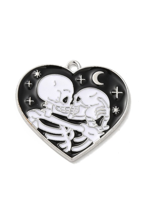 10pcs Rack Alloy Enamel Pendants Heart with Skeleton 27x29x1.5mm Hole: 1.8mm