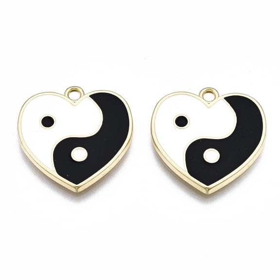 10pcs Rack Plating Alloy Enamel Pendants Cadmium Free & Lead Free Heart with Yin Yang Light golden White 18.5x18.5x2mm Hole: 1.5mm DIY