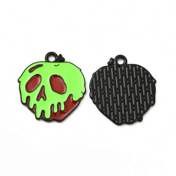 10pcs Rack Plating Alloy Enamel Pendants Cadmium Free & Nickel Free & Lead Free Theme Skull Charm Electrophoresis Black Lawn Green 21x20x1.5mm Hole: 1.8mm