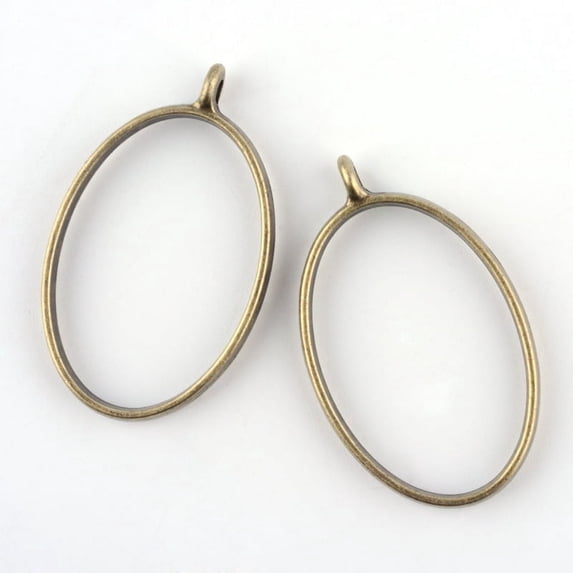 10pcs Rack Plating Alloy Oval Open Back Bezel Pendants Nickel Free Lead Free Bronze 39x23.8x3.5mm Hole: 2.8mm