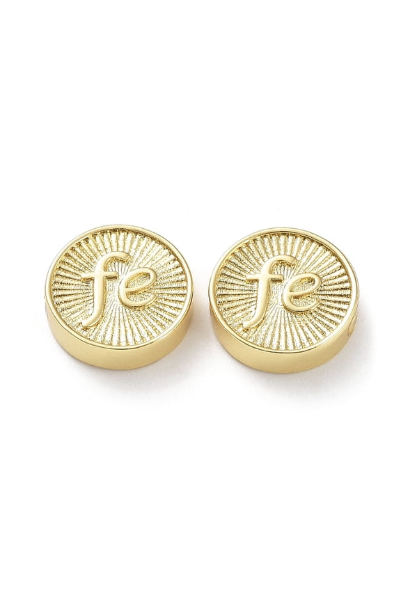 10pcs Rack Plating Brass Beads Long-Lasting Lead Free & Cadmium Free Flat Round with Word Fe golden 13x4mm Hole: 1.6mm