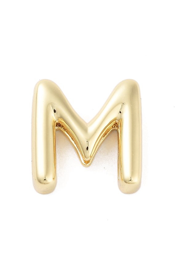 10pcs Rack Plating Brass Beads for Personalized Name Necklace Making Cadmium Free & Lead Free Long-Lasting Plated Real 18K golden Plated Letter M 14.7x13.7x4.5mm Hole: 1.5x10.5mm