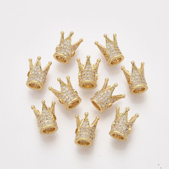 10pcs Rack Plating Brass Cubic Zirconia Beads Long-Lasting Plated Cadmium Free Lead Free Golden 12x10x10mm Hole: 1.5mm
