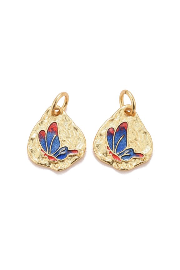 10pcs Rack Plating Brass Enamel with Jump Rings Cadmium Free & Lead Free & Nickle Free Triangle with Butterfly golden 13x10.5x1.5mm Hole: 3.4mm