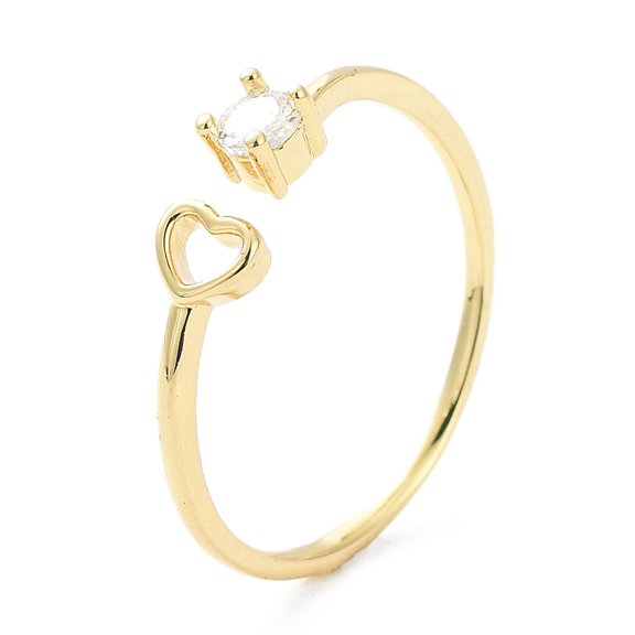 10pcs Rack Plating Brass Micro Pave Clear Cubic Zirconia Cuff Rings Heart Solitaire Ring for Women Long-Lasting Golden 1mm Inner Diameter: 19mm