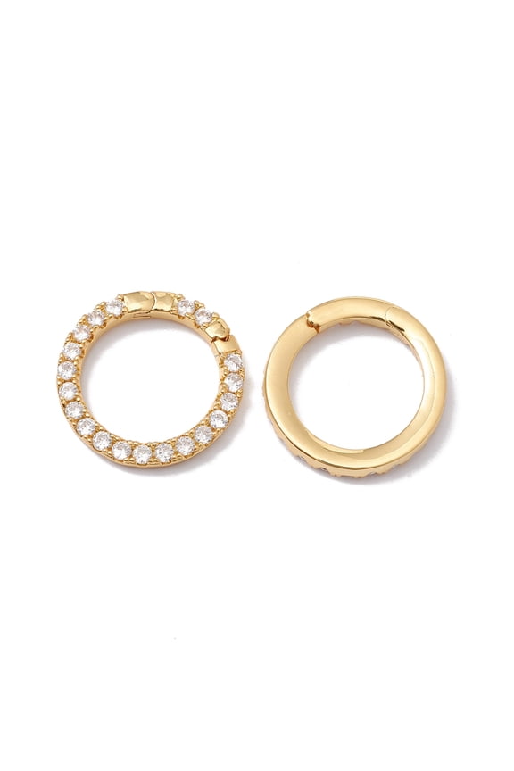 10pcs Rack Plating Brass Micro Pave Clear Cubic Zirconia Spring Gate Ring Cadmium Free & Nickel Free & Lead Free Round golden 19x2.5mm 10 Gauge