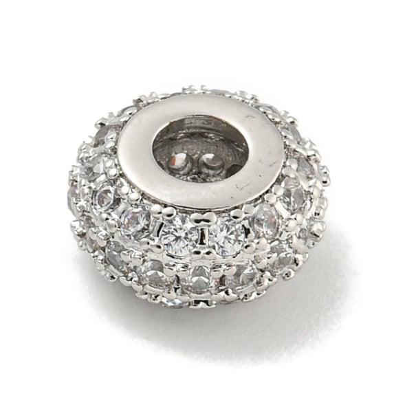 10pcs Rack Plating Brass Micro Pave Cubic Zirconia Beads Long-Lasting Lead Free & Cadmium Free Rondelle Clear 9.5x5mm Hole: 3mm