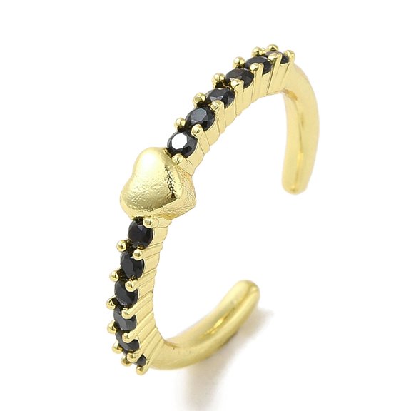 10pcs Rack Plating Brass Micro Pave Cubic Zirconia Cuff Rings Long-Lasting Plated Lead Free & Cadmium Free Black Adjustable
