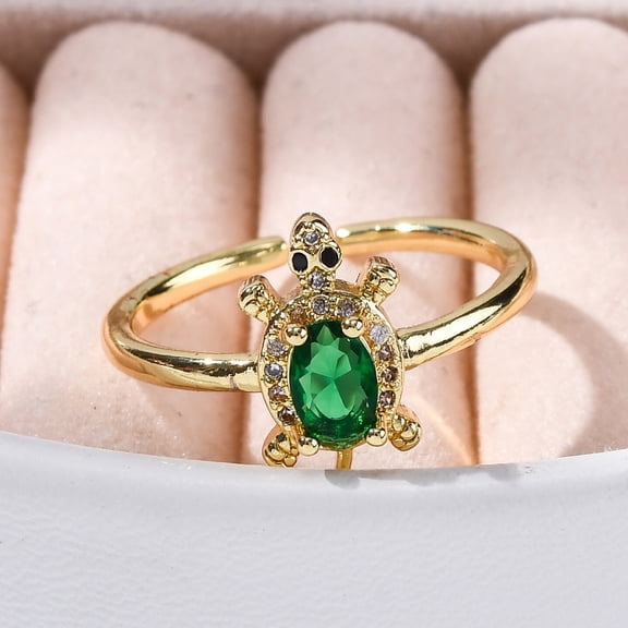 10pcs Rack Plating Brass Micro Pave Cubic Zirconia Open Cuff Finger Rings for Women Long-Lasting Turtles golden 13mm