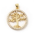thumbnail image 1 of 10pcs Rack Plating Brass Micro Pave Cubic Zirconia Pendants Long-Lasting Plated Lead Free & Cadmium Free Round Ring with Tree of Life Real 18K golden Plated 28.5x25x2.5mm Hole: 3.5x4mm, 1 of 3