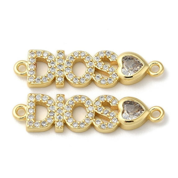 10pcs Rack Plating Brass Pave Clear Cubic Zirconia Connector Charms Long-Lasting Plated Lead Free & Cadmium Free Letter DIOS Heart Links Real 18K golden Plated 7x26x3mm Hole: 1.2mm