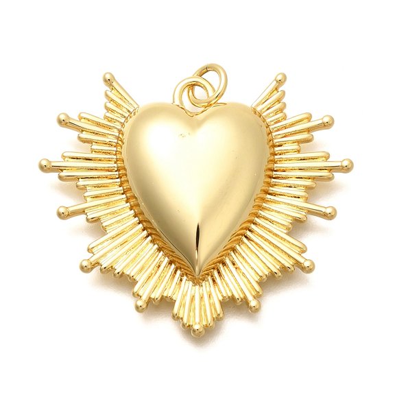 10pcs Rack Plating Brass Pendants Heart Charms Lead Free & Cadmium Free with Jump Ring Real 18K Gold Plated 29.5x33.5x6mm Hole: 3.5mm