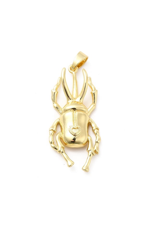 10pcs Rack Plating Brass Pendants Long-Lasting Plated Beetle Charm Golden 37x17x4.5mm Hole: 3x5.5mm