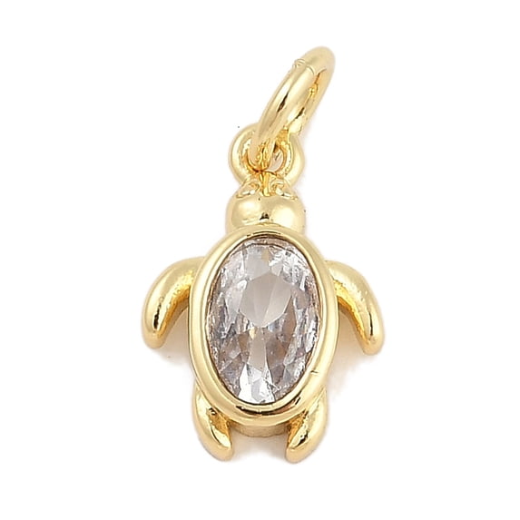 10pcs Rack Plating Brass Pendants Tortoise Charms with Cubic Zirconia Long-Lasting Plated Lead Free & Cadmium Free with Jump Ring Real 18K golden Plated 12x8.5x3mm Hole: 3mm