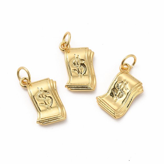 10pcs Rack Plating Brass Pendants with Jump Ring Long-Lasting Lead Free & Cadmium Free Dollar Charm golden 15x9x2mm Hole: 4mm