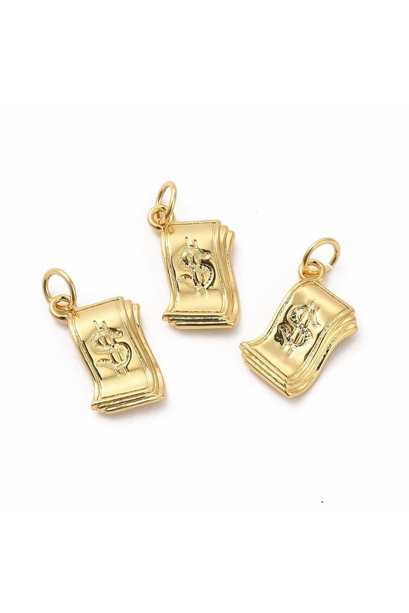 10pcs Rack Plating Brass Pendants with Jump Ring Long-Lasting Lead Free & Cadmium Free Dollar Charm golden 15x9x2mm Hole: 4mm