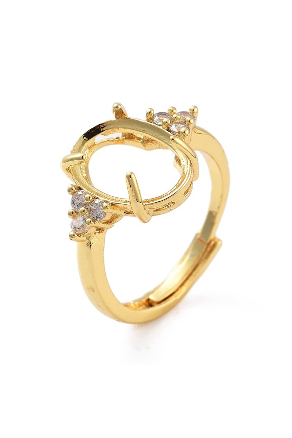 10pcs Rack Plating Oval Brass Micro Pave Cubic Zirconia Adjustable Solitaire Ring Components 4 Claw Prong Ring Settings Long-Lasting Plated Golden Tray: 12x8mm Inner Diameter: 19mm